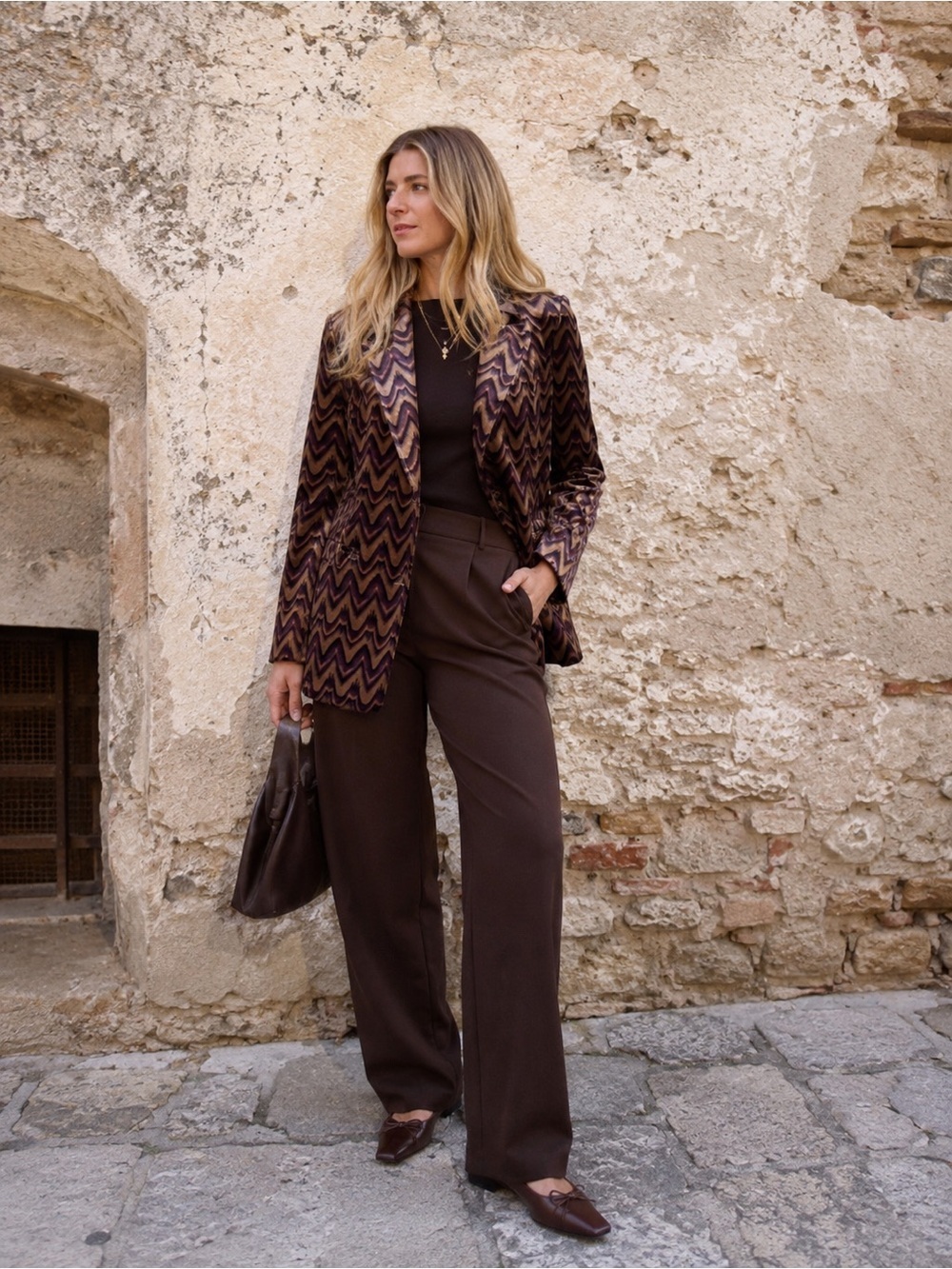 See U Soon NWT Velvet Chevron Blazer – Brown & Black – Size L